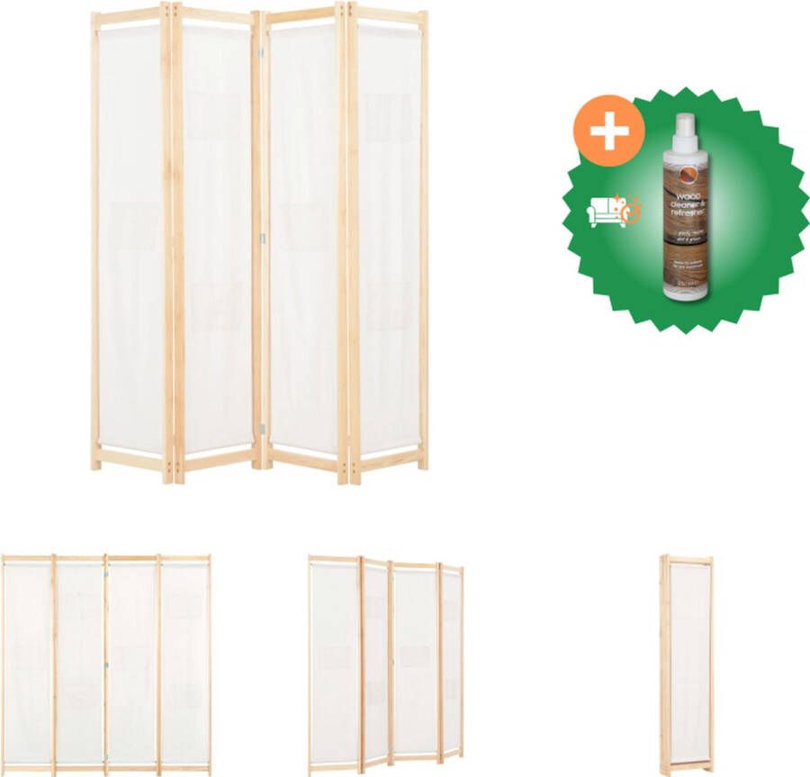 VidaXL Kamerscherm met 4 panelen 160x170x4 cm stof crème Kamerscherm Inclusief Houtreiniger en verfrisser