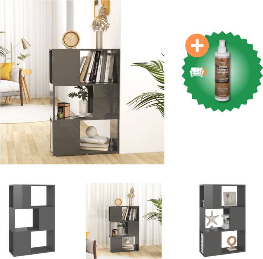 VidaXL Boekenkast kamerscherm 60x24x94 cm spaanplaat hoogglans grijs Kast Inclusief Houtreiniger en verfrisser