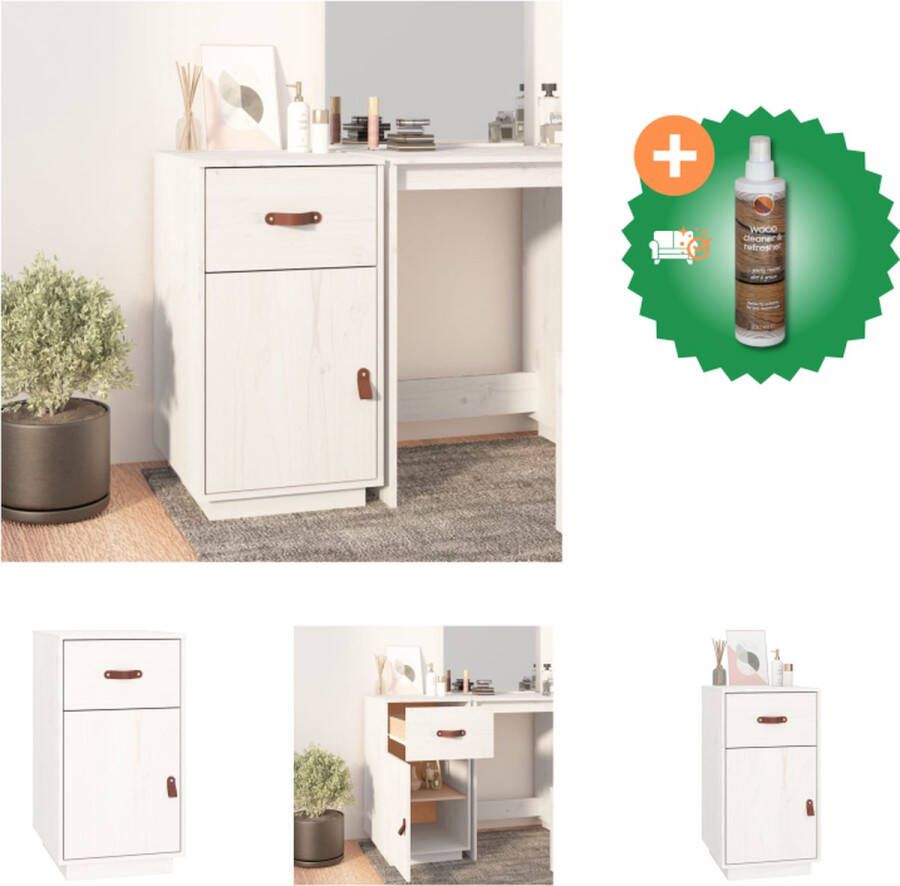VidaXL Bureaukastje 40x50x75 cm massief grenenhout wit Kast Inclusief Houtreiniger en verfrisser