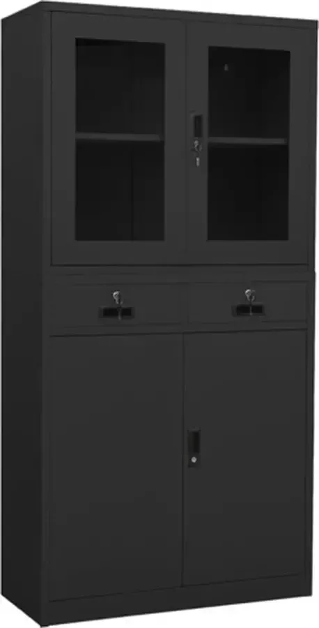 VidaXL -Kantoorkast-90x40x180-cm-staal-en-gehard-glas-antracietkleurig - Foto 2