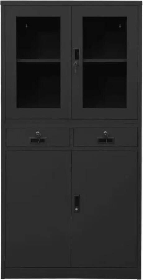 VidaXL -Kantoorkast-90x40x180-cm-staal-en-gehard-glas-antracietkleurig - Foto 1