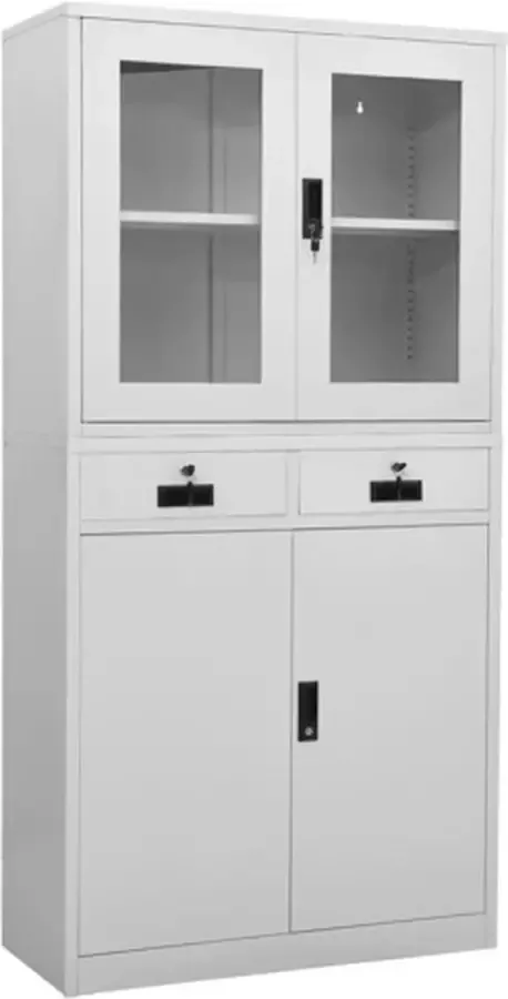 VidaXL -Kantoorkast-90x40x180-cm-staal-en-gehard-glas-lichtgrijs - Foto 1