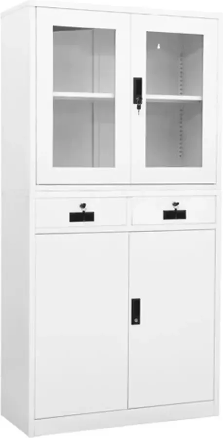 VidaXL -Kantoorkast-90x40x180-cm-staal-en-gehard-glas-wit - Foto 2