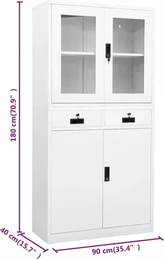 VidaXL -Kantoorkast-90x40x180-cm-staal-en-gehard-glas-wit - Foto 1