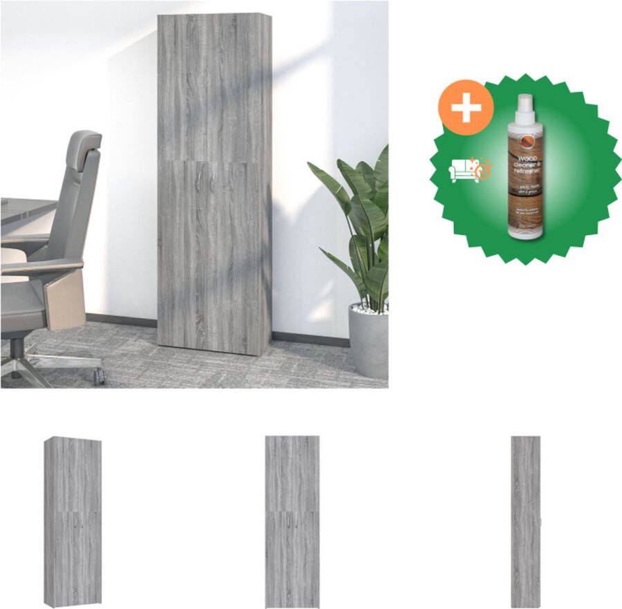 VidaXL Kantoorkast 60x32x190 cm bewerkt hout grijs sonoma eikenkleurig Kast Inclusief Houtreiniger en verfrisser