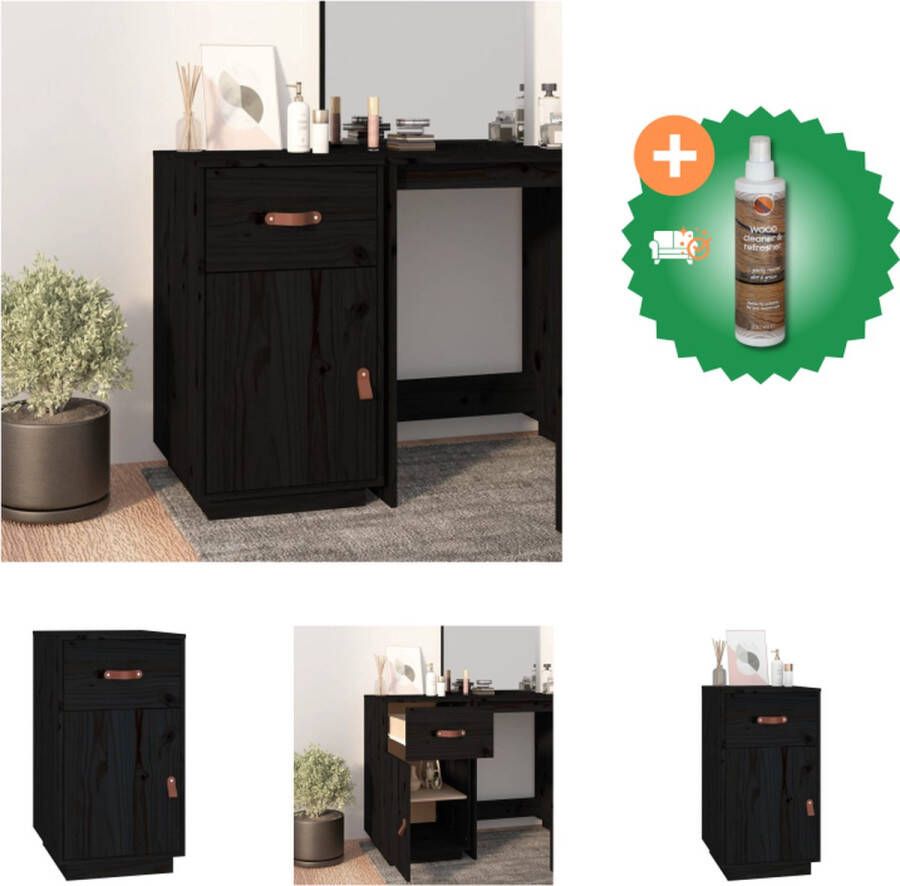 VidaXL Bureaukastje 40x50x75 cm massief grenenhout zwart Kast Inclusief Houtreiniger en verfrisser
