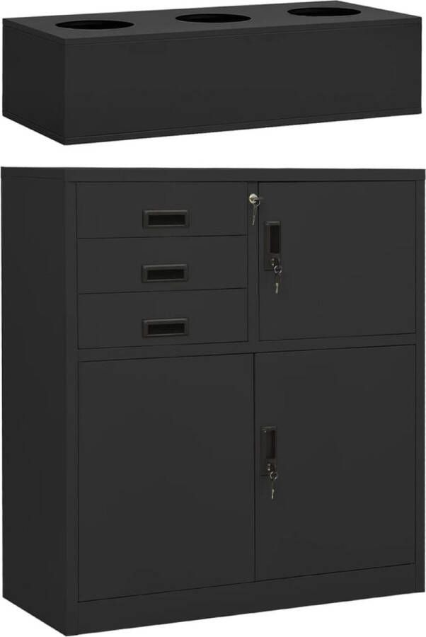 VidaXL Kantoorkast met plantenbak Antraciet staal Kantoorkast Plantskast Metalen Kast Staalkast Zwarte Kast Bureau Accessoires Home Office - Foto 2