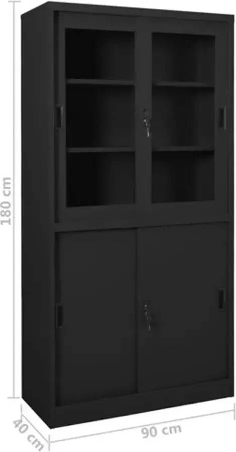 VidaXL -Kantoorkast-met-schuifdeuren-90x40x180-cm-staal-antracietkleur - Foto 3
