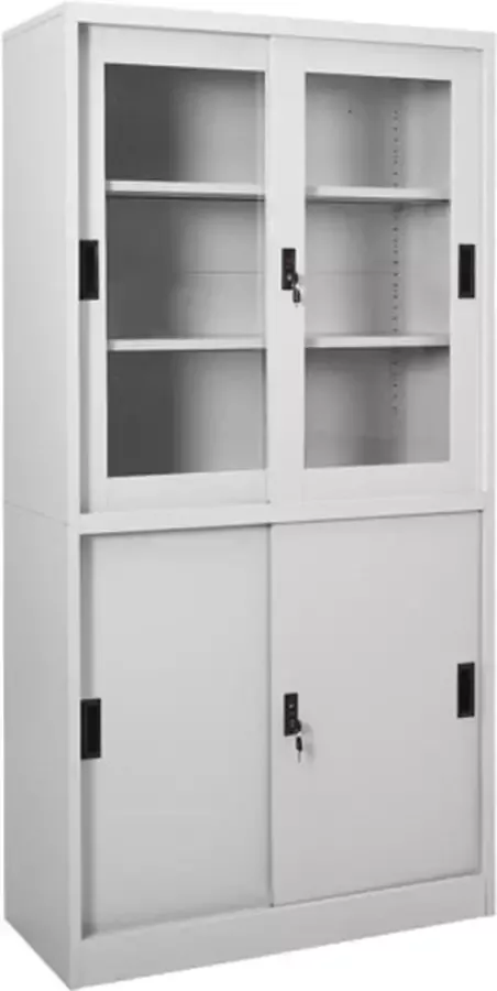 VidaXL -Kantoorkast-met-schuifdeuren-90x40x180-cm-staal-lichtgrijs - Foto 4
