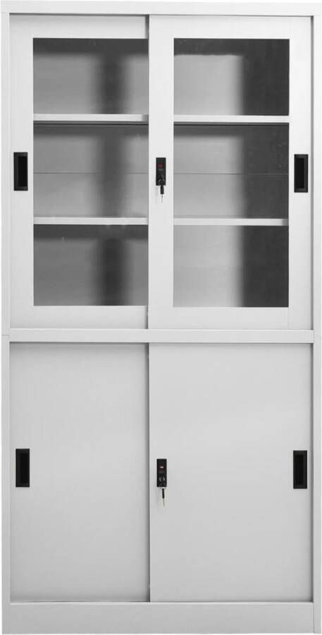 VidaXL -Kantoorkast-met-schuifdeuren-90x40x180-cm-staal-lichtgrijs - Foto 2