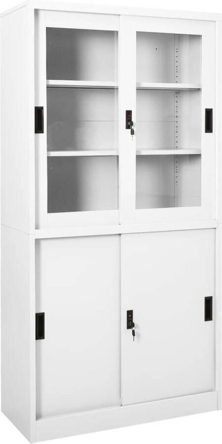 VidaXL -Kantoorkast-met-schuifdeuren-90x40x180-cm-staal-wit