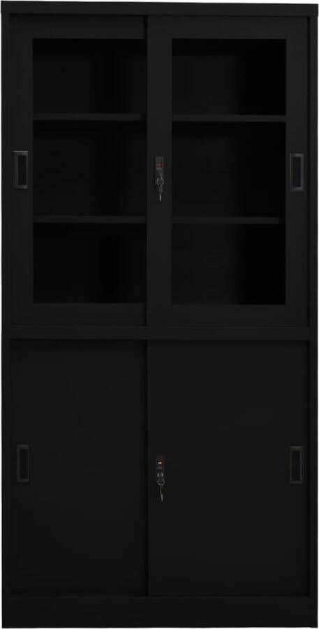 VidaXL -Kantoorkast-met-schuifdeuren-90x40x180-cm-staal-zwart