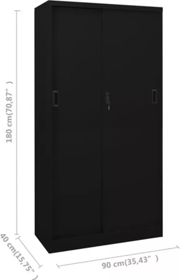 VidaXL -Kantoorkast-met-schuifdeuren-90x40x180-cm-staal-zwart - Foto 3