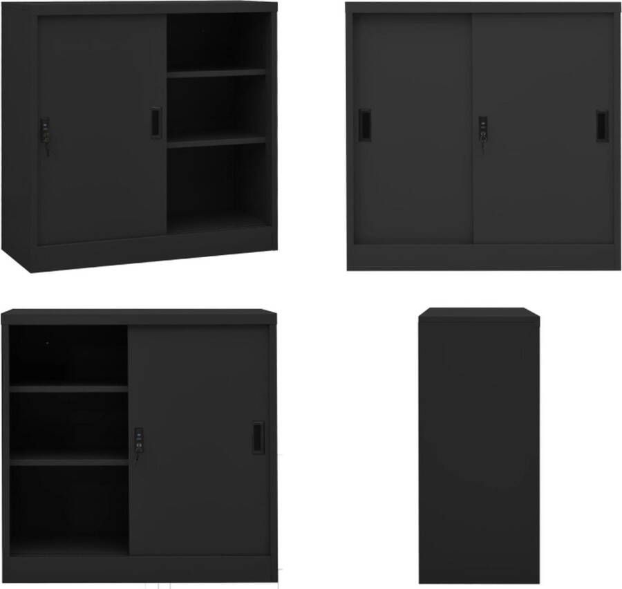 VidaXL Kantoorkast met schuifdeuren 90x40x90 cm staal antracietkleurig Kantoorkast Kantoorkasten Kast Kasten