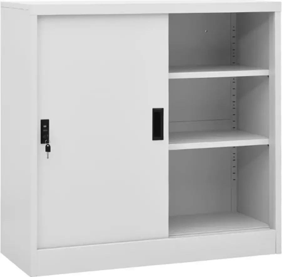 VidaXL -Kantoorkast-met-schuifdeuren-90x40x90-cm-staal-lichtgrijs - Foto 2