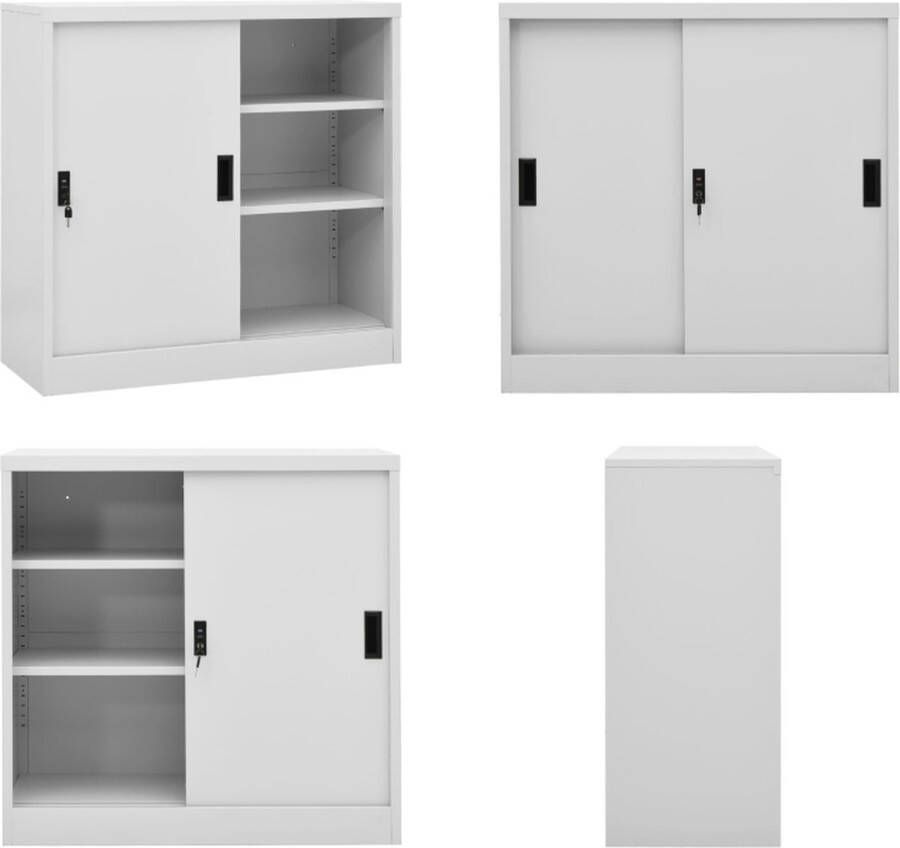VidaXL Kantoorkast met schuifdeuren 90x40x90 cm staal lichtgrijs Kantoorkast Kantoorkasten Kast Kasten