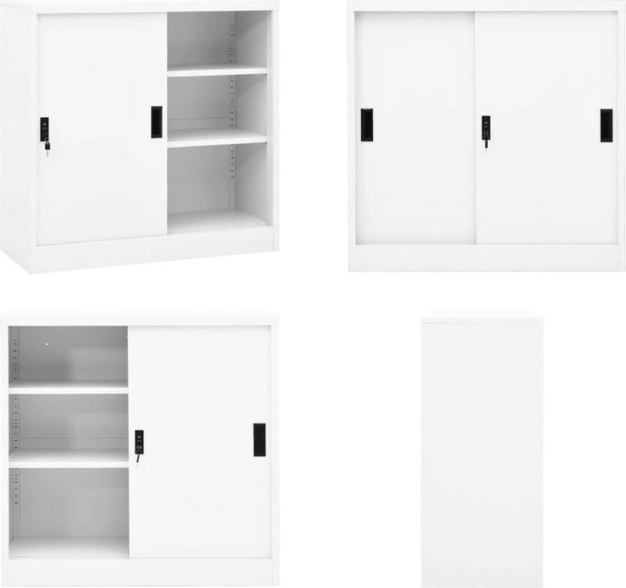VidaXL Kantoorkast met schuifdeuren 90x40x90 cm staal wit Kantoorkast Kantoorkasten Kast Kasten