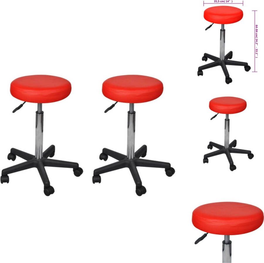 VidaXL Kantoorkruk Rood 35.5 x (64-84) cm verstelbaar 2 krukken Bureaustoel