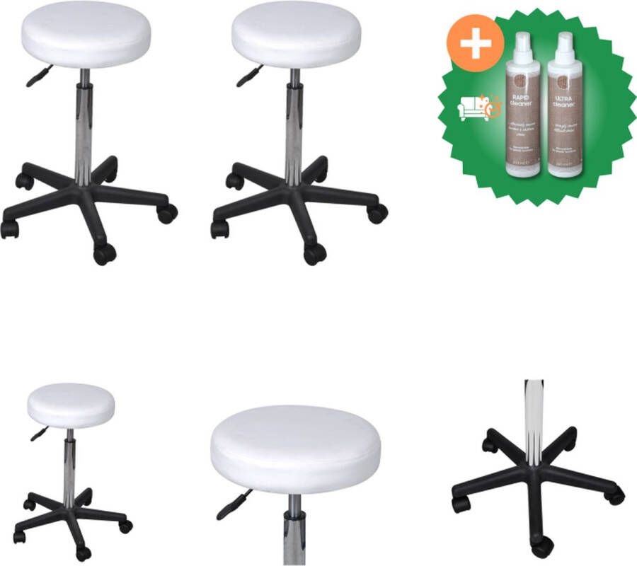 VidaXL Kantoorkrukken 2 st 35-5x84 cm kunstleer wit Bureaustoel Inclusief Onderhoudsset