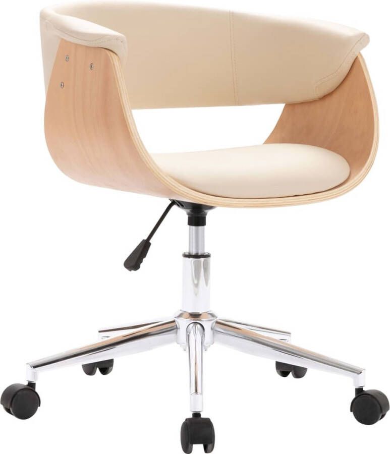 VidaXL -Kantoorstoel-draaibaar-gebogen-hout-en-kunstleer-crème - Foto 1
