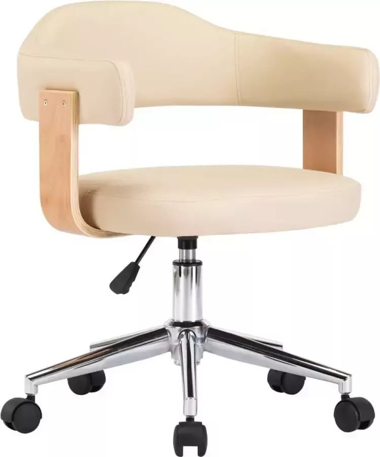 VidaXL -Kantoorstoel-draaibaar-gebogen-hout-en-kunstleer-crème - Foto 3