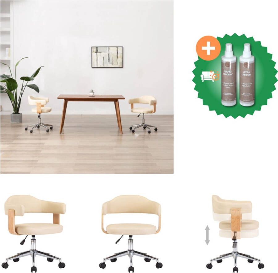 vidaXL Kantoorstoel draaibaar gebogen hout en kunstleer crème Bureaustoel Inclusief Onderhoudsset