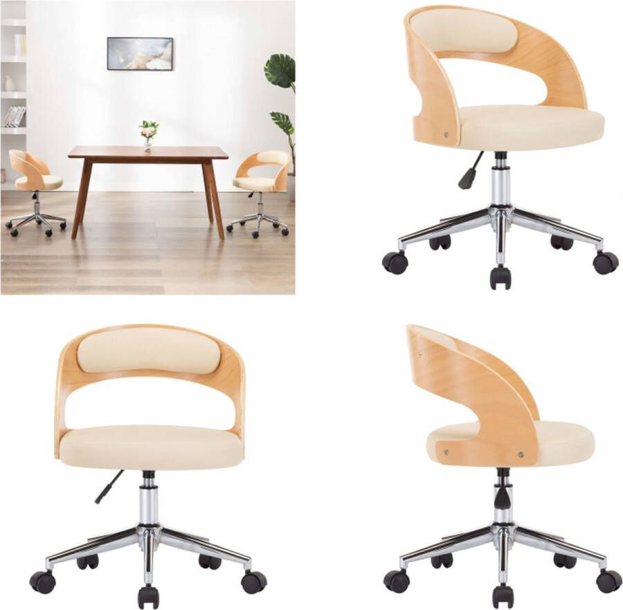 VidaXL Kantoorstoel draaibaar gebogen hout en kunstleer crème Kantoorstoel Kantoorstoelen Stoel Stoelen
