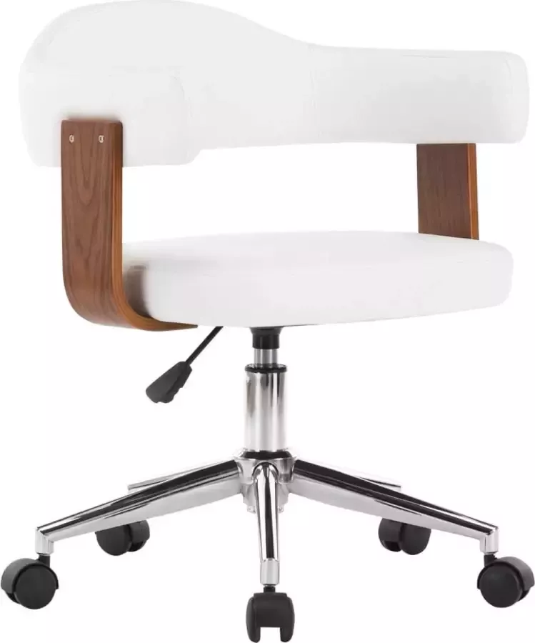 VidaXL -Kantoorstoel-draaibaar-gebogen-hout-en-kunstleer-wit