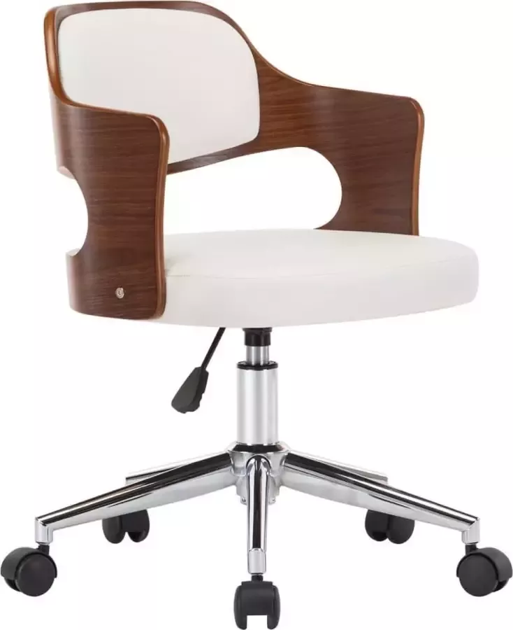 VidaXL -Kantoorstoel-draaibaar-gebogen-hout-en-kunstleer-wit - Foto 3