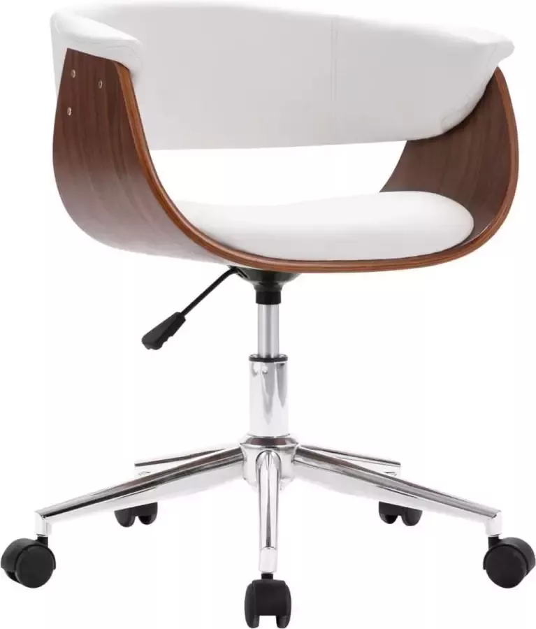 VidaXL Eetkamerstoel draaibaar gebogen hout en kunstleer wit - Foto 2