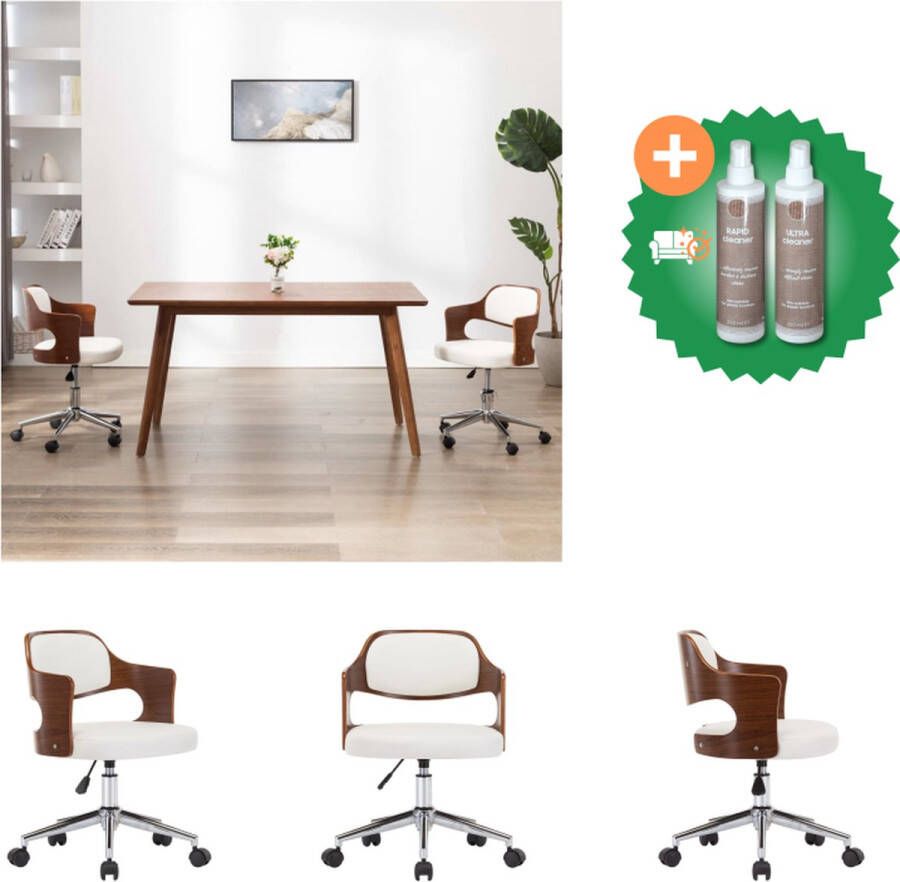 VidaXL Kantoorstoel draaibaar gebogen hout en kunstleer wit Bureaustoel Inclusief Onderhoudsset