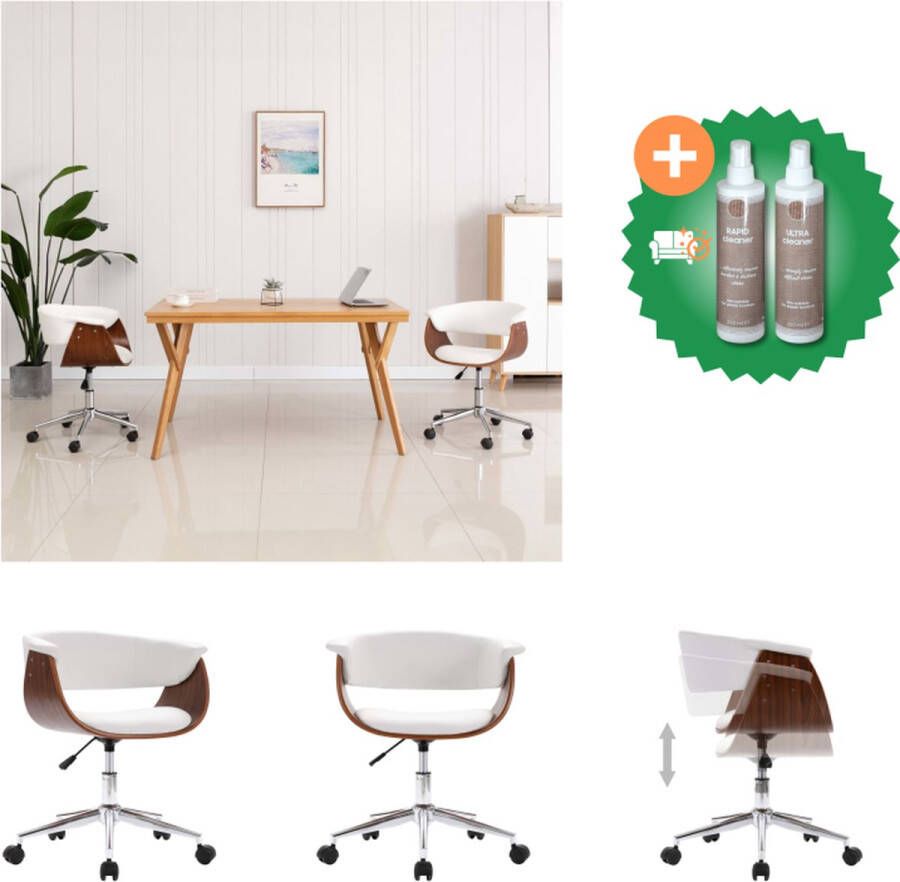 VidaXL Kantoorstoel draaibaar gebogen hout en kunstleer wit Bureaustoel Inclusief Onderhoudsset