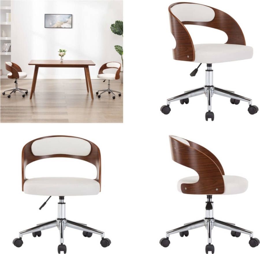 VidaXL Kantoorstoel draaibaar gebogen hout en kunstleer wit Kantoorstoel Kantoorstoelen Stoel Stoelen