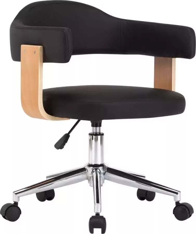 VidaXL -Kantoorstoel-draaibaar-gebogen-hout-en-kunstleer-zwart - Foto 2