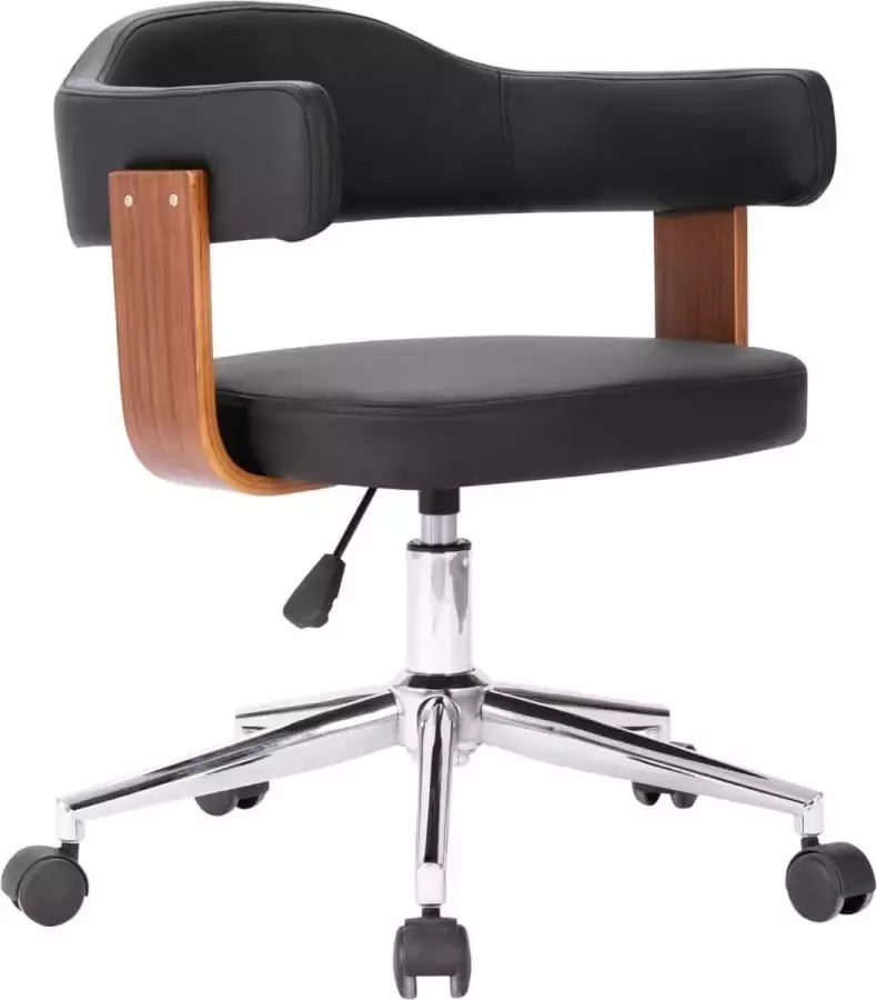 VidaXL -Kantoorstoel-draaibaar-gebogen-hout-en-kunstleer-zwart - Foto 3