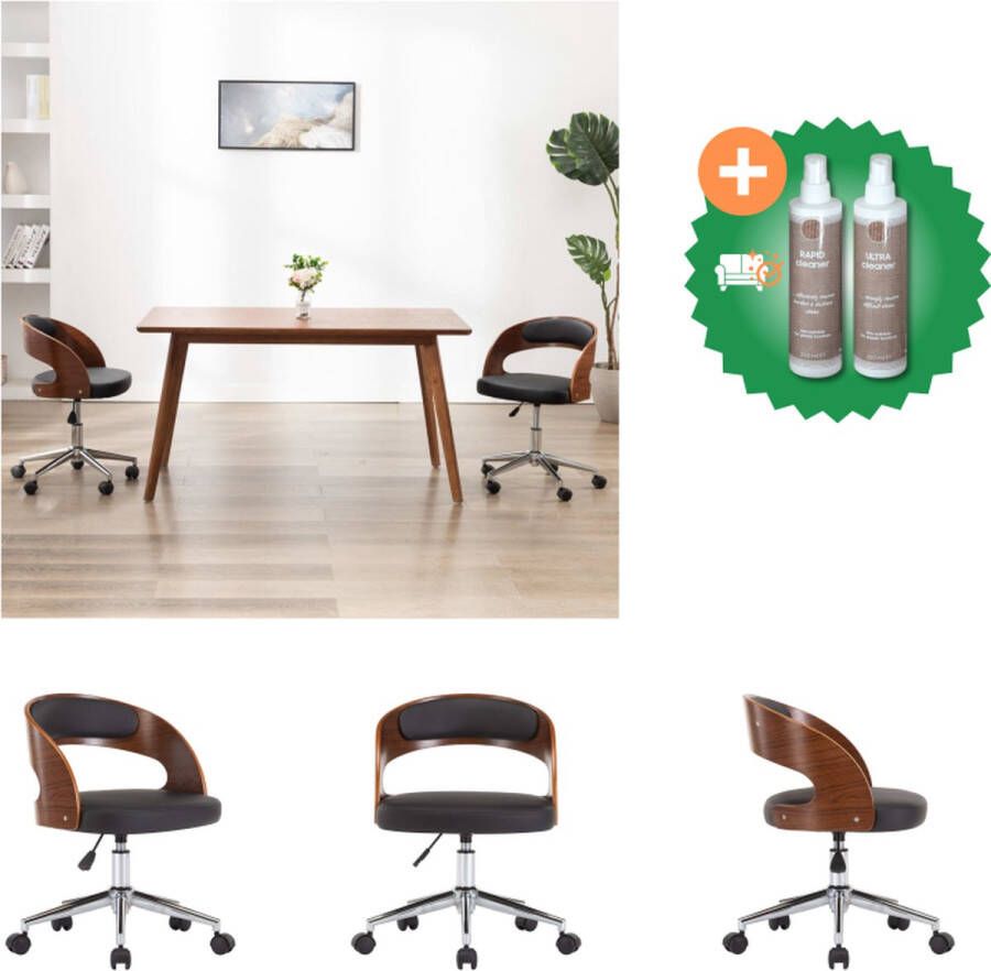 VidaXL Kantoorstoel draaibaar gebogen hout en kunstleer zwart Bureaustoel Inclusief Onderhoudsset