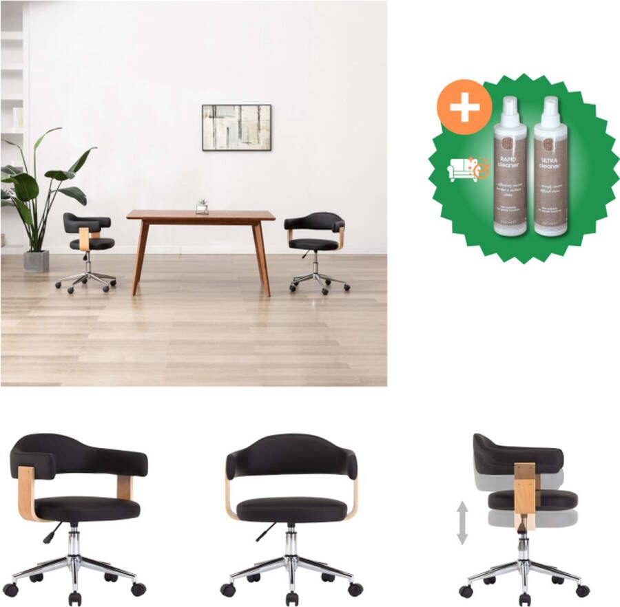 vidaXL Kantoorstoel draaibaar gebogen hout en kunstleer zwart Bureaustoel Inclusief Onderhoudsset