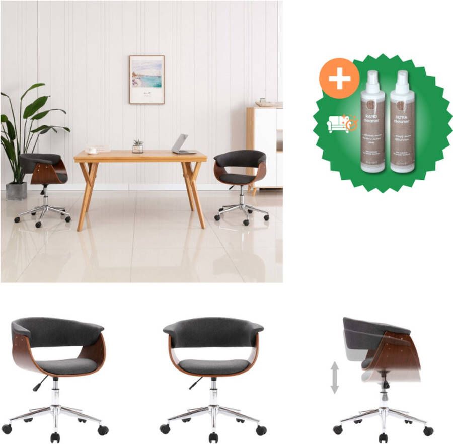 VidaXL Kantoorstoel draaibaar gebogen hout en stof grijs Bureaustoel Inclusief Onderhoudsset