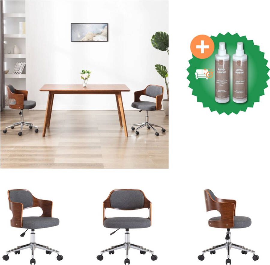 VidaXL Kantoorstoel draaibaar gebogen hout en stof grijs Bureaustoel Inclusief Onderhoudsset