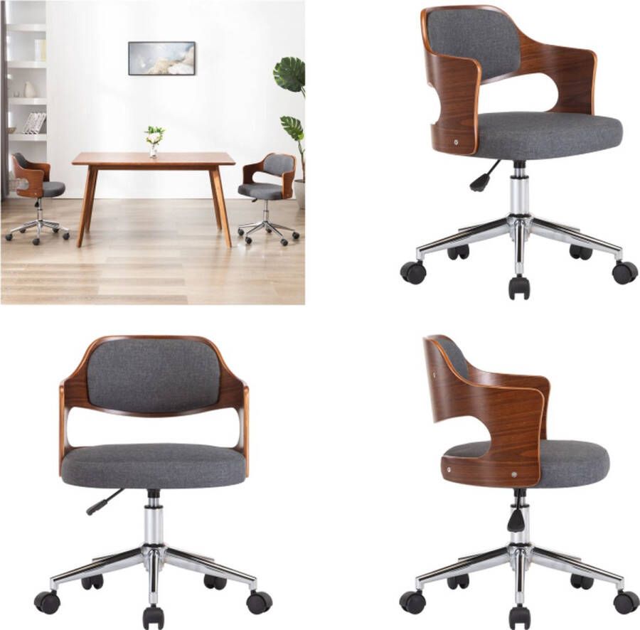 VidaXL Kantoorstoel draaibaar gebogen hout en stof grijs Kantoorstoel Kantoorstoelen Stoel Stoelen