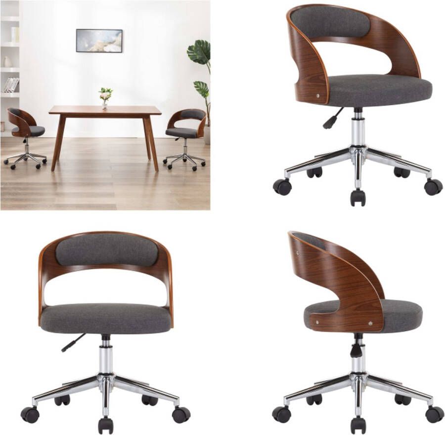 VidaXL Kantoorstoel draaibaar gebogen hout en stof grijs Kantoorstoel Kantoorstoelen Stoel Stoelen