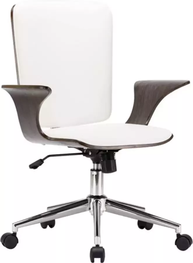 VidaXL -Kantoorstoel-draaibaar-kunstleer-en-gebogen-hout-wit - Foto 2