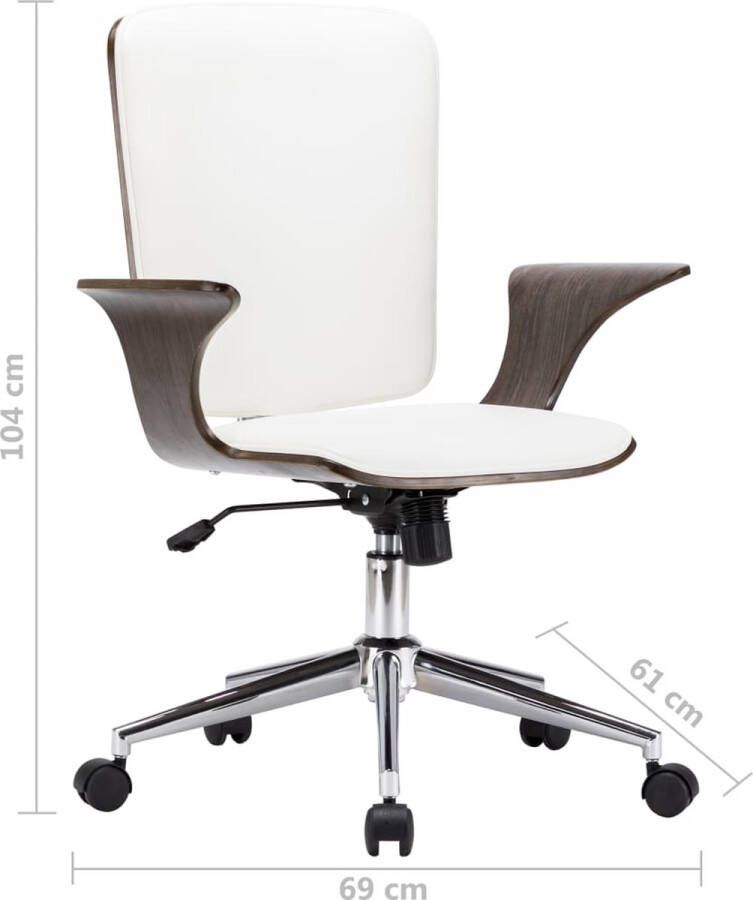 VidaXL -Kantoorstoel-draaibaar-kunstleer-en-gebogen-hout-wit