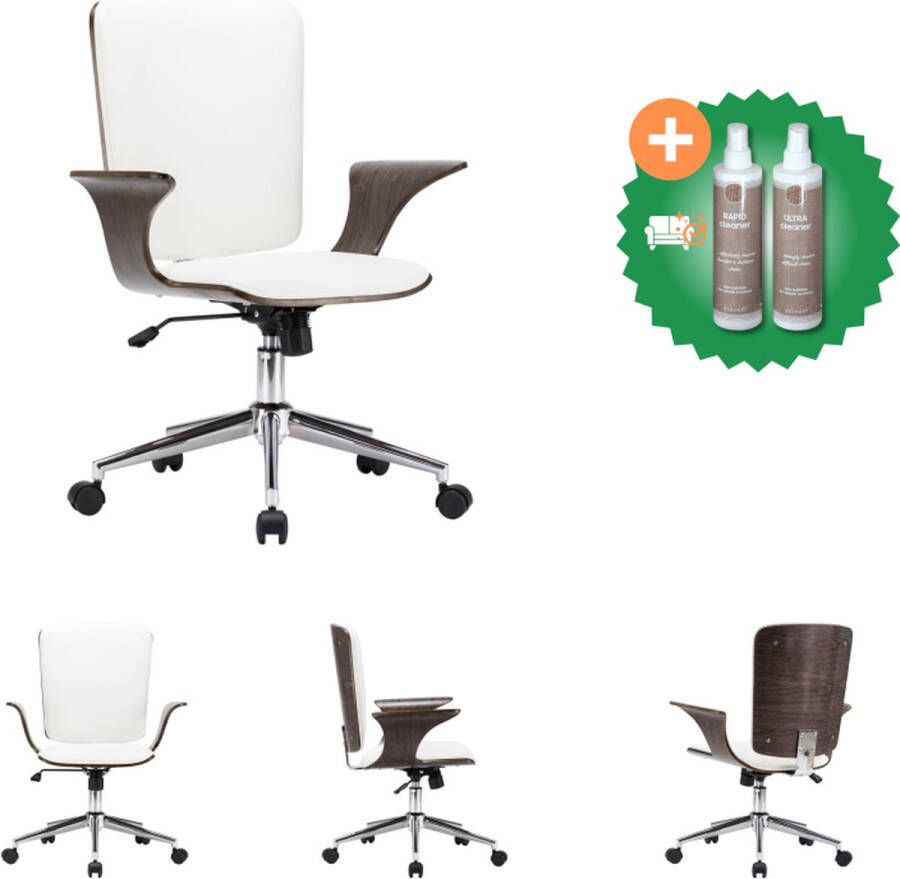 VidaXL Kantoorstoel draaibaar kunstleer en gebogen hout wit Bureaustoel Inclusief Onderhoudsset