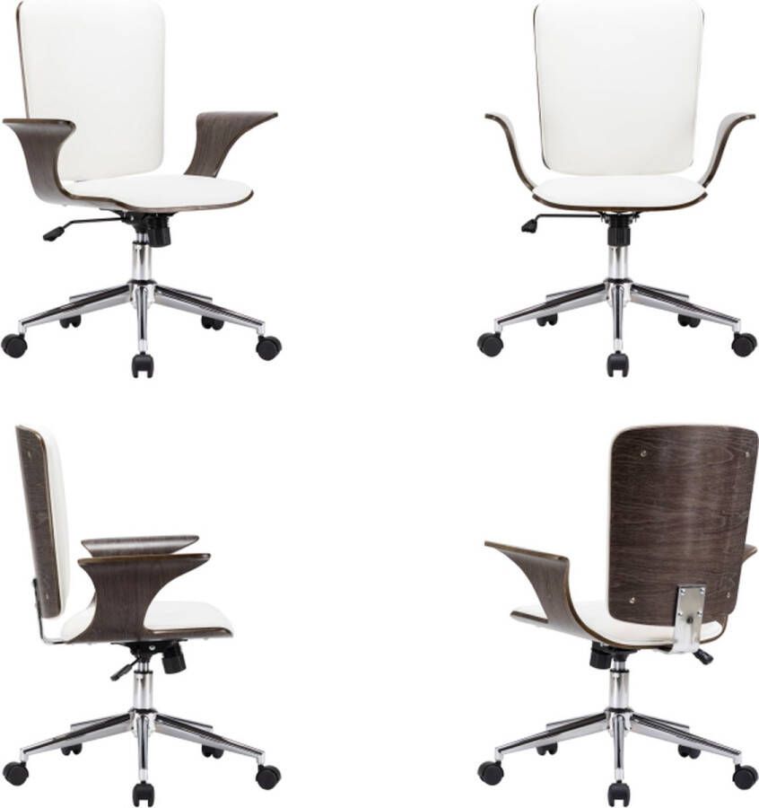 VidaXL Kantoorstoel draaibaar kunstleer en gebogen hout wit Kantoorstoel Kantoorstoelen Stoel Stoelen