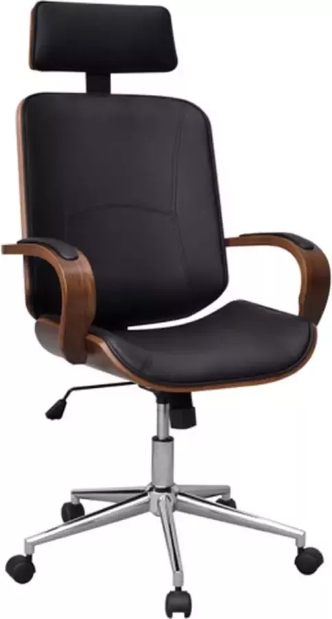 VidaXL -Kantoorstoel-draaibaar-met-hoofdsteun-gebogen-hout-en-kunstleer - Foto 2