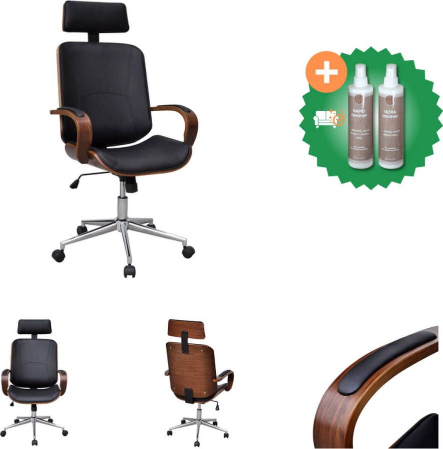 VidaXL Kantoorstoel draaibaar met hoofdsteun gebogen hout en kunstleer Bureaustoel Inclusief Onderhoudsset