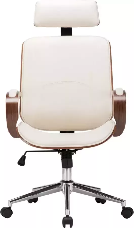 VidaXL -Kantoorstoel-draaibaar-met-hoofdsteun-kunstleer-en-hout-crème - Foto 4