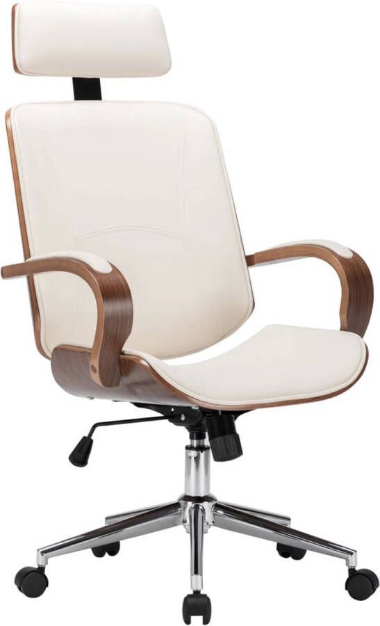 VidaXL -Kantoorstoel-draaibaar-met-hoofdsteun-kunstleer-en-hout-crème - Foto 2