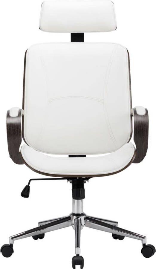 VidaXL Kantoorstoel draaibaar met hoofdsteun kunstleer en hout wit Bureaustoel Inclusief Onderhoudsset - Foto 2